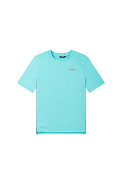 Light blue t-shirt with a brand logo on a white background