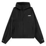 Black jacket with a brand logo on a white background