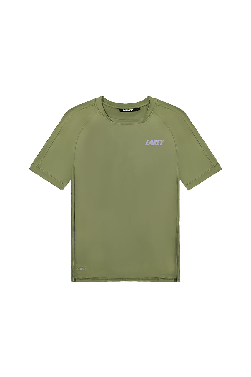Green t-shirt with a brand logo on a white background
