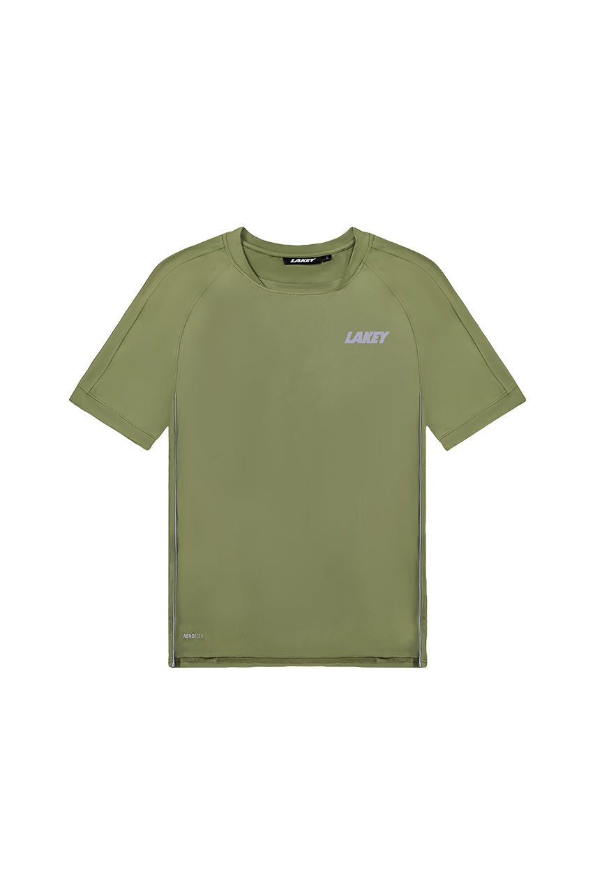 Green t-shirt with a brand logo on a white background