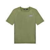 Green t-shirt with a brand logo on a white background